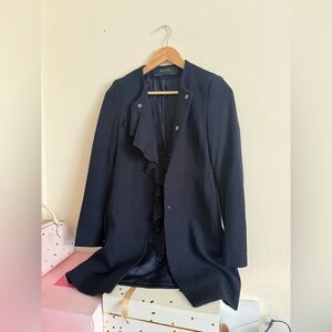 Zara Dark Blue Ruffled Blazer